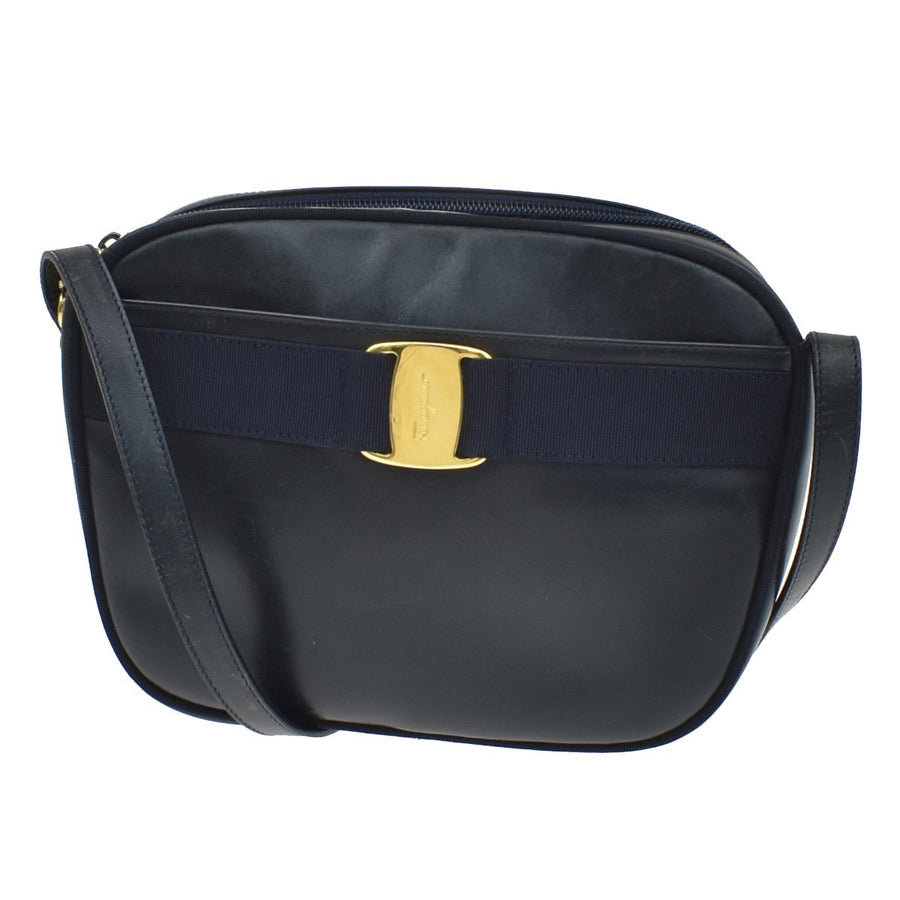 Salvatore Ferragamo Vara Bow Camera Leather Navy Bag