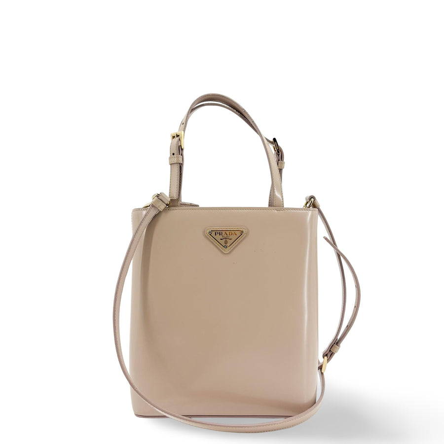 Prada Monochrome Panier Bucket Saffiano Leather Beige Bag