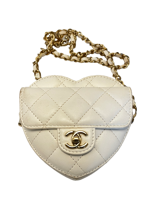 Chanel Cc Love Heart Quilted Lambskin White Leather Bag