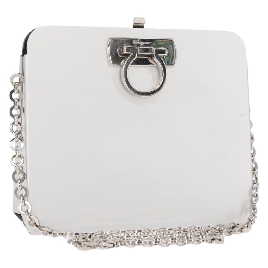 Salvatore Ferragamo Vintage Gancini Chain Leather Silver Stainless_steel Bag