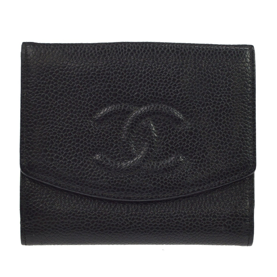 Chanel Vintage Timeless Bifold Caviar Black Leather Accessory