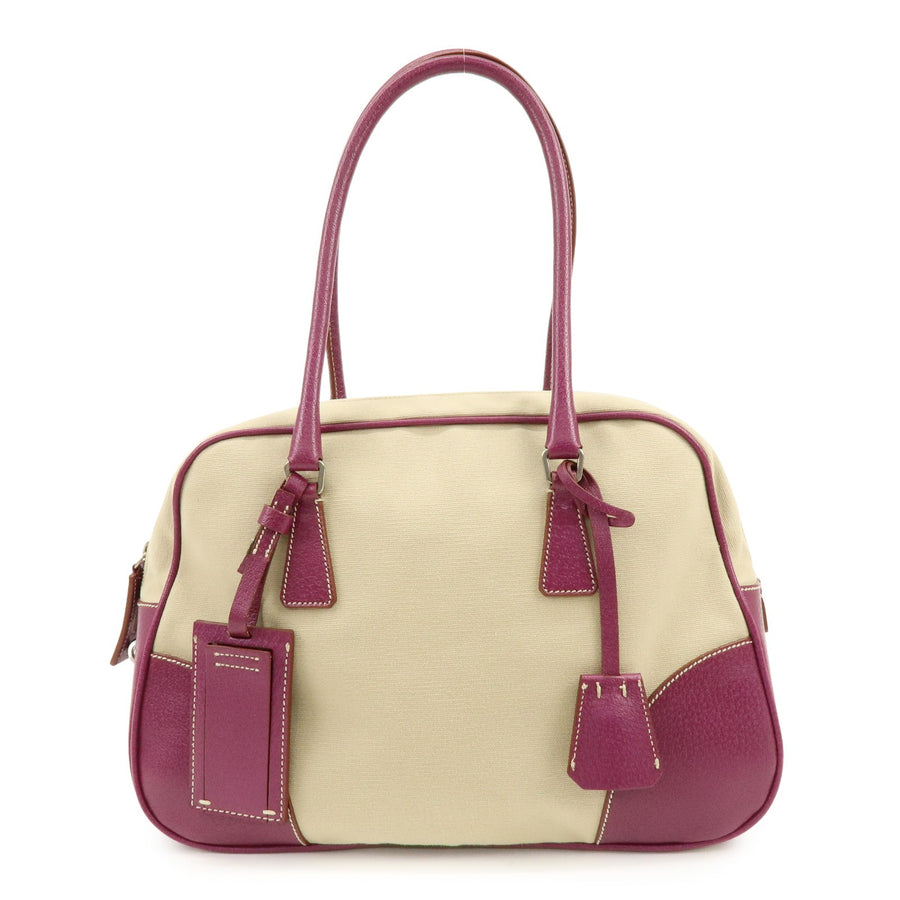Prada Bowler Canvas With Leather Purple Bag