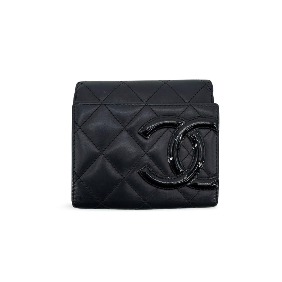 Chanel Cambon Trifold Quilted Lambskin Black Leather Accessory