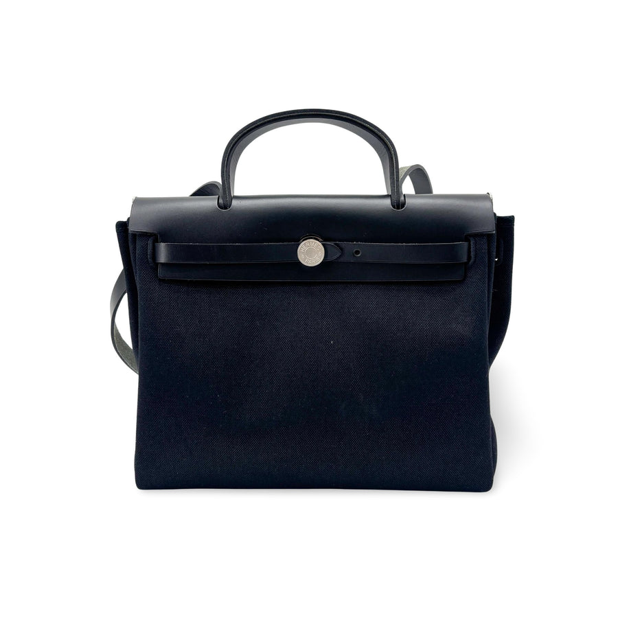 Hermes Herbag Zip Leather And Toile Black Canvas Bag