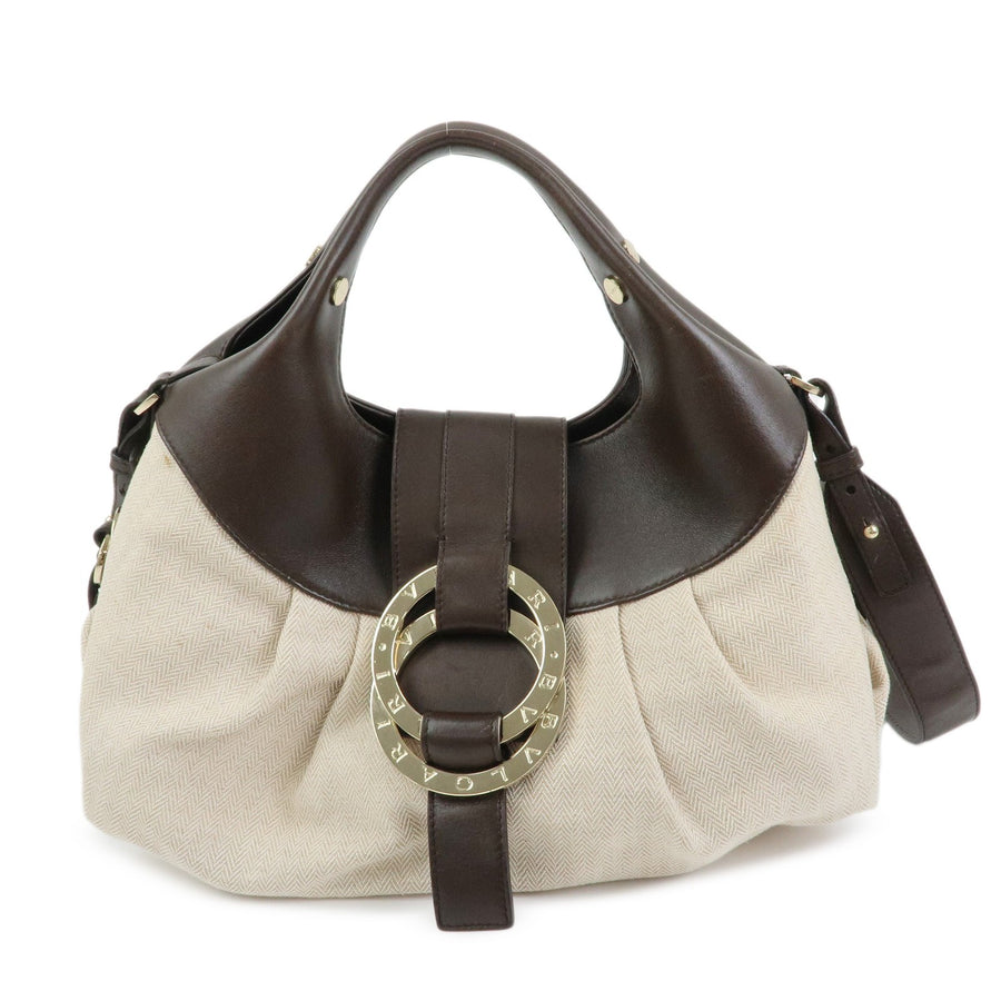 Bvlgari Chandra Hobo Canvas And Leather Beige