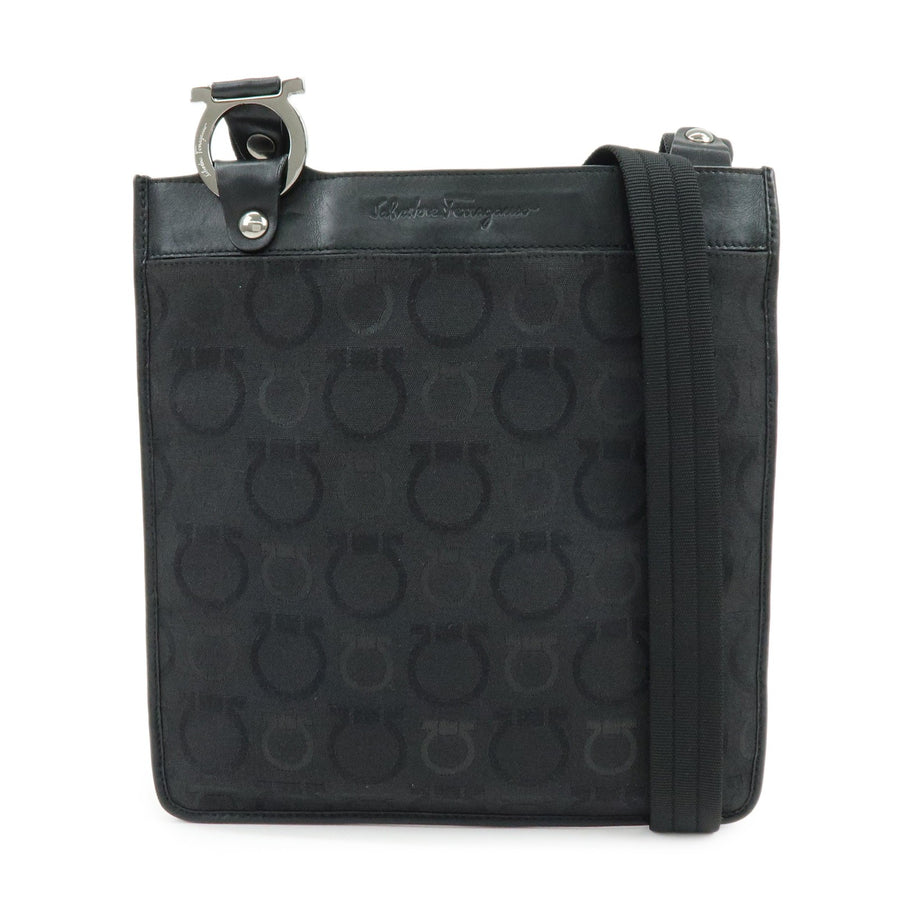 Salvatore Ferragamo Gancini Canvas And Leather Black Bag