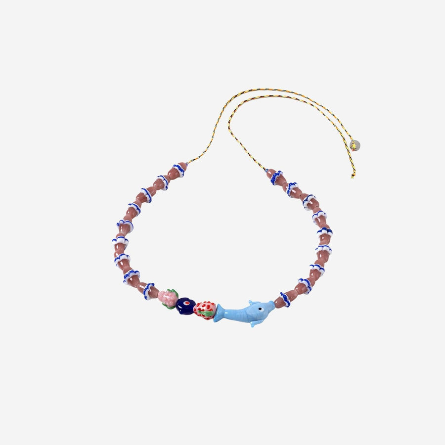 Sorbet Island Glass Bead And Dolphin Charm Necklace — Multicolor Beads Fabric Necklaces