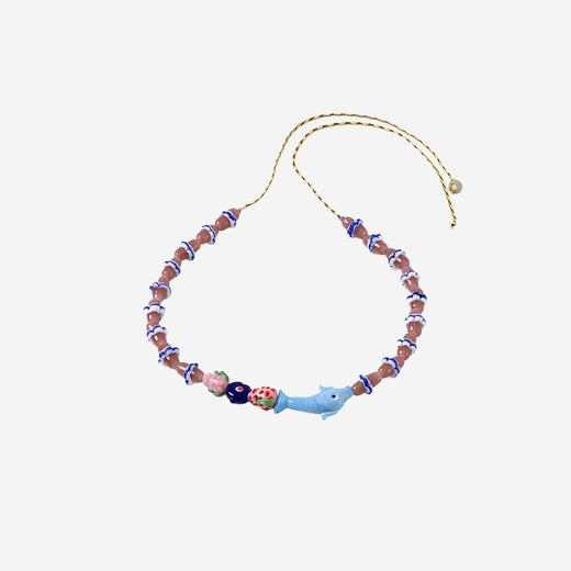 Sorbet Island Glass Bead And Dolphin Charm Necklace — Multicolor Beads Fabric Necklaces