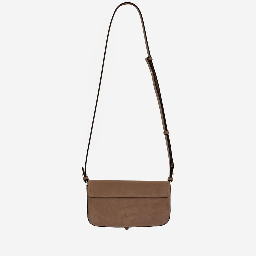 Pinko Suede Leather Saddle Shoulder Bag — Brown