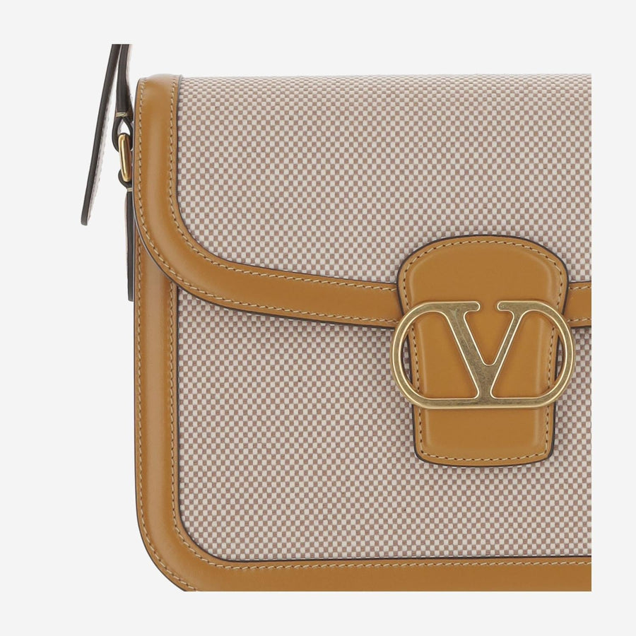 Valentino Garavani Canvas With Leather Trim Shoulder Bag — Beige