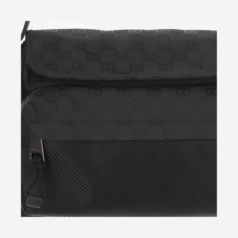 Gucci Gg Monogram Nylon Shoulder Bag — Black Polyamide