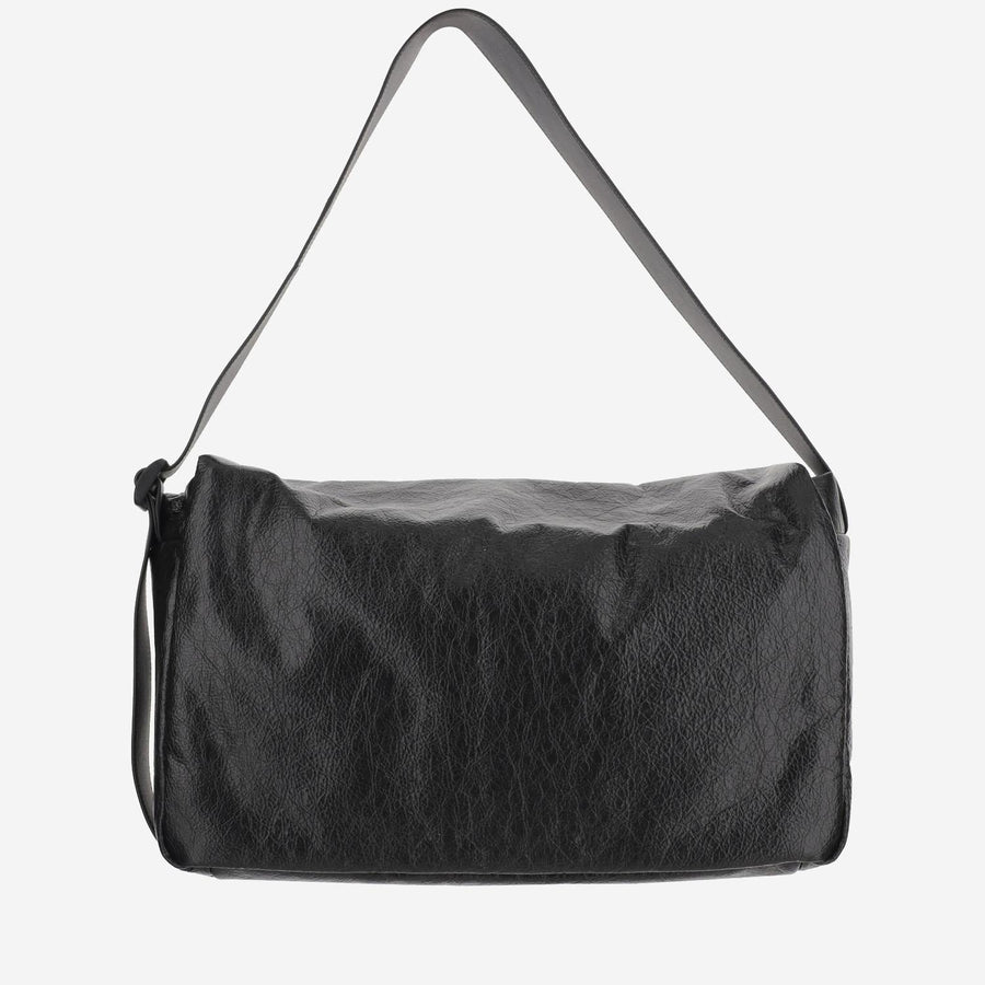 Balenciaga Logo Leather Shoulder Bag — Black
