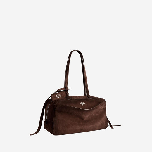 Balenciaga Suede Bowling Shoulder Bag — Brown Calfskin Leather