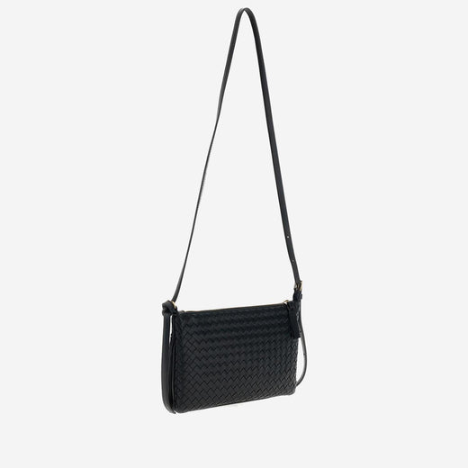 Bottega Veneta Woven Lambskin Shoulder Bag — Black