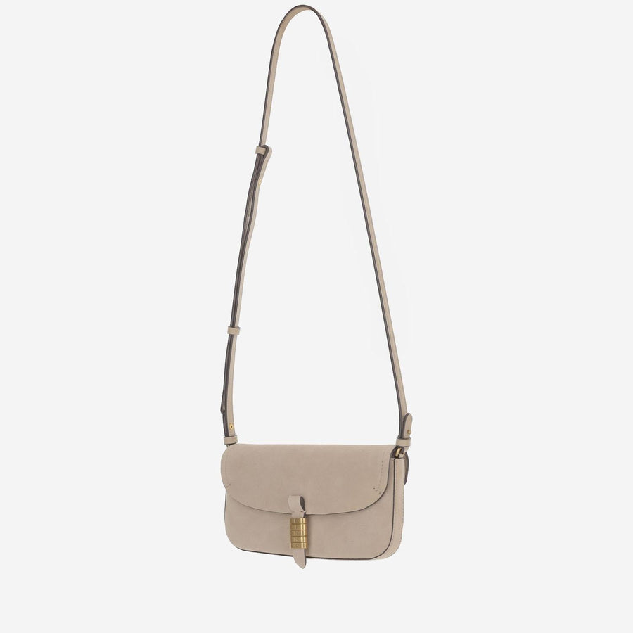 Pinko Suede Saddle Shoulder Bag — Beige