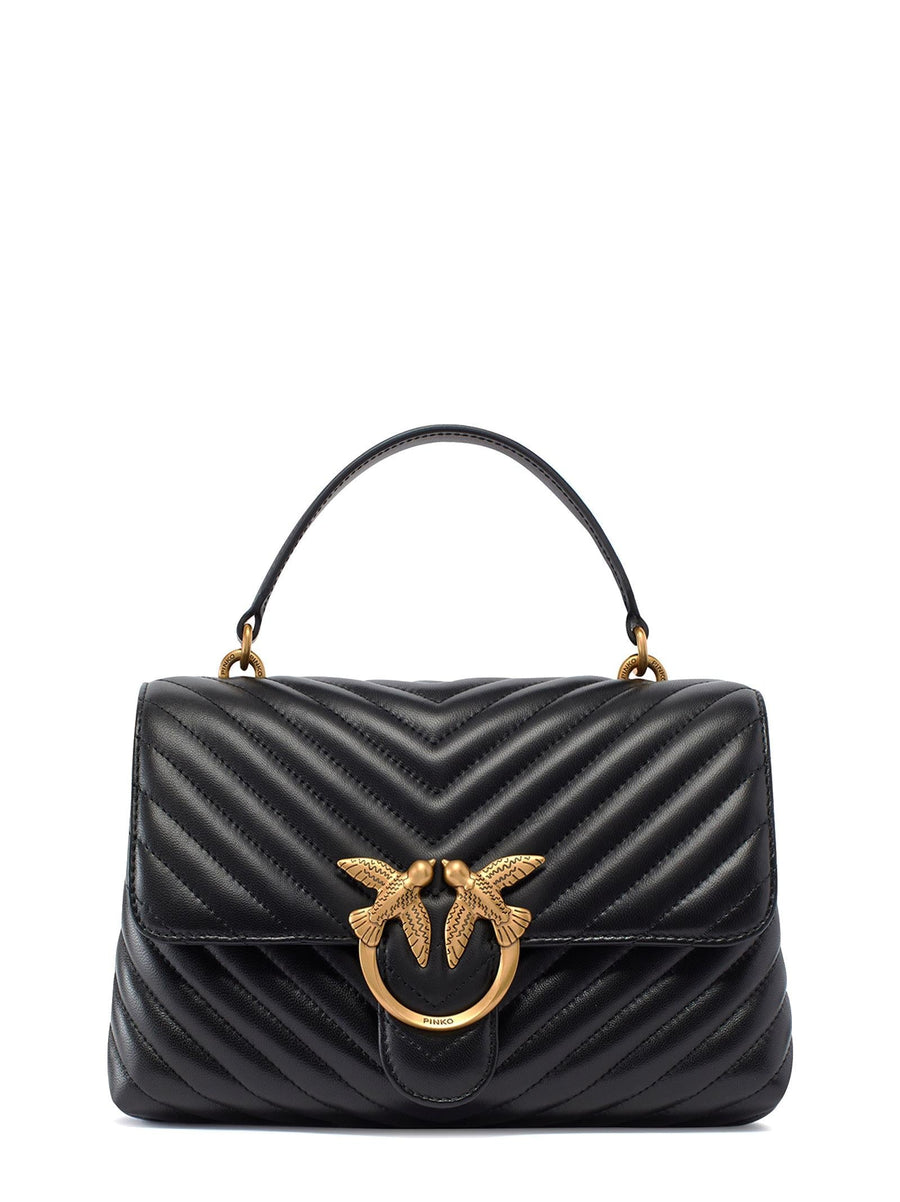 Pinko Chevron-Quilted Leather Shoulder Bag — Black Cow
