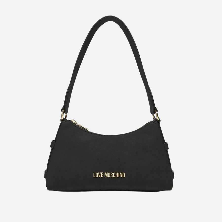 Love Moschino Logo-Embroidered Quilted Shoulder Bag — Black Polyurethane