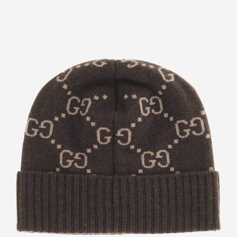 Gucci 811392 Gg Cashmere Beanie — Brown Beanies