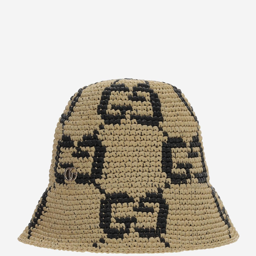 Gucci 795001 Gg Jacquard Raffia Bucket Hat — Beige Viscose