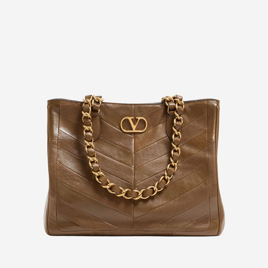 Valentino Garavani Lasein Shoulder Bag — Brown Leather