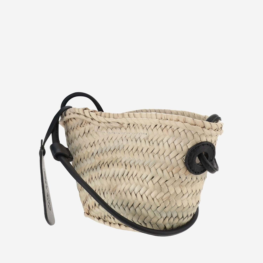 Filippo Catarzi Woven Straw With Leather Logo Shoulder Bag — Beige