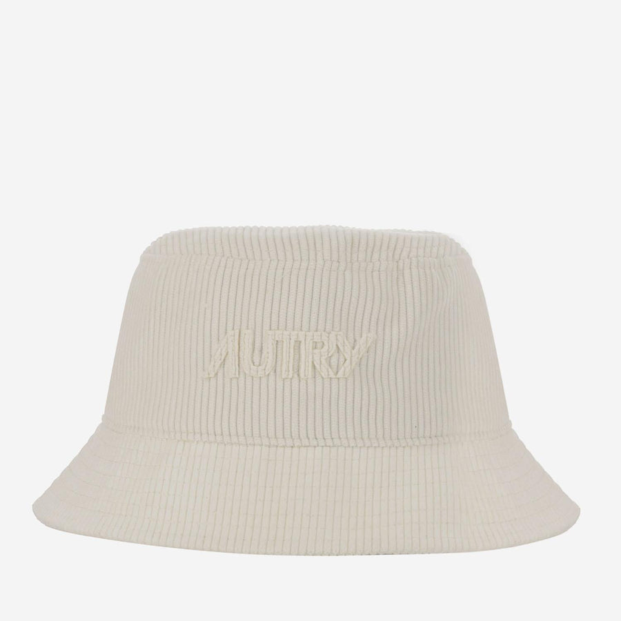 Autry Acpur2uc Ribbed Knit Logo Bucket Hat — White Polyester