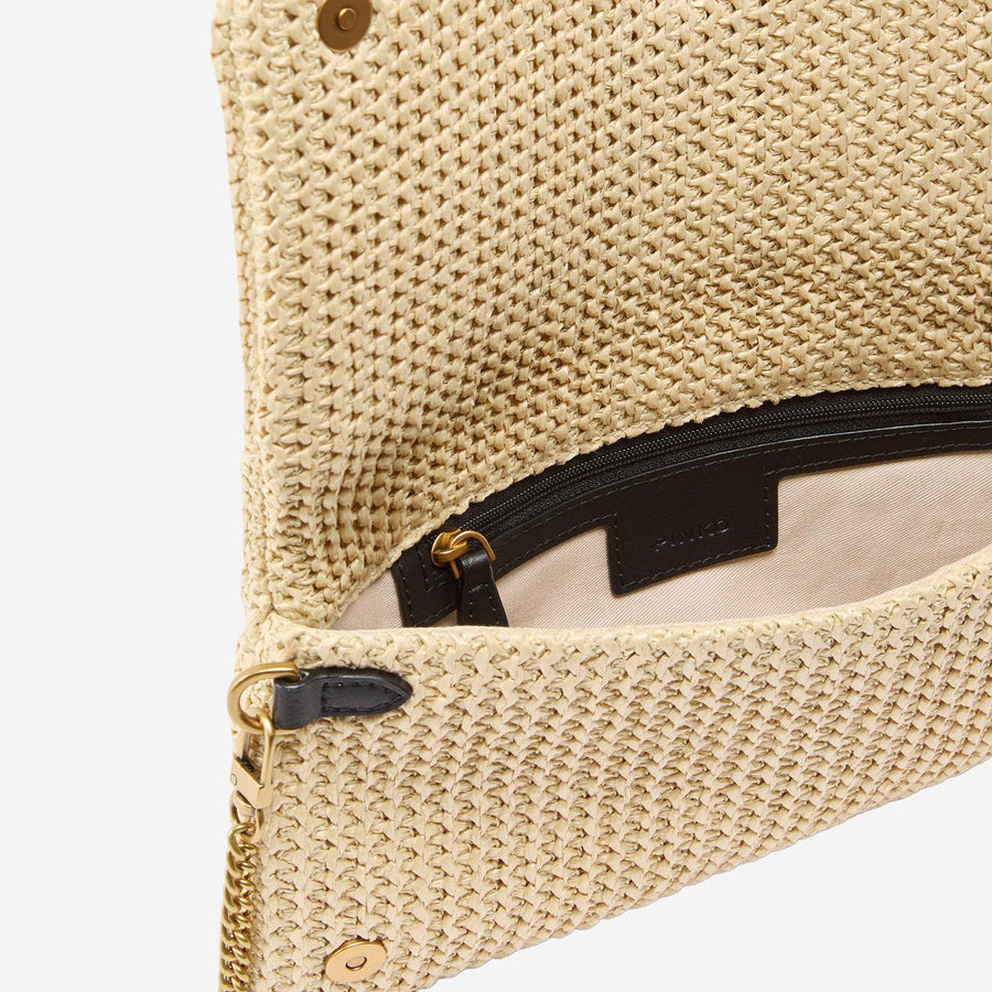 Pinko Raffia And Leather Shoulder Bag — Beige