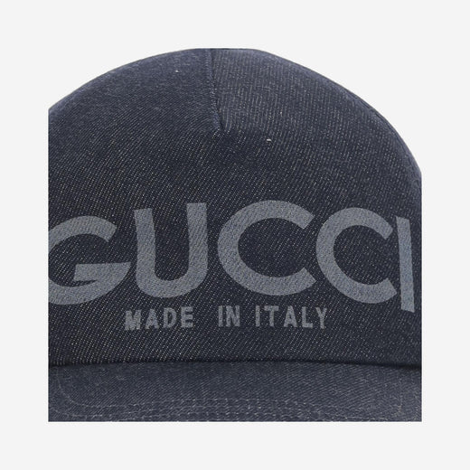 Gucci 812838 Laser-Etched Logo Denim Baseball Cap — Navy Cotton Caps