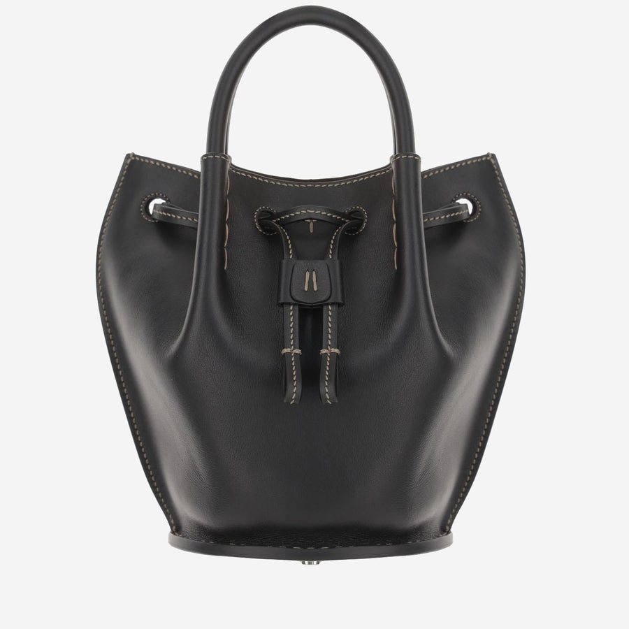 Tods Calfskin Leather Bucket Bag — Black