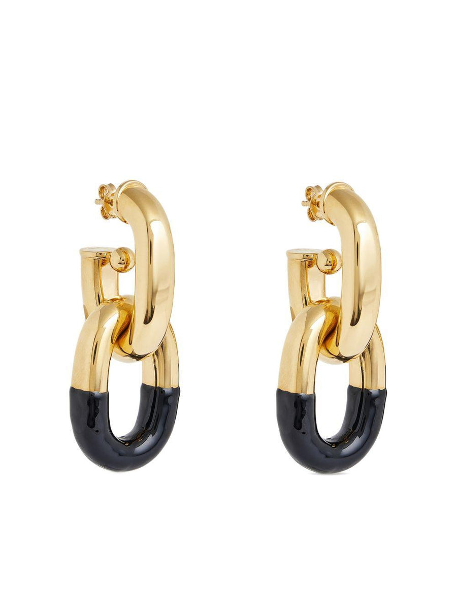 Rabanne Xl Link Gold With Black Enamel Earrings — Aluminum