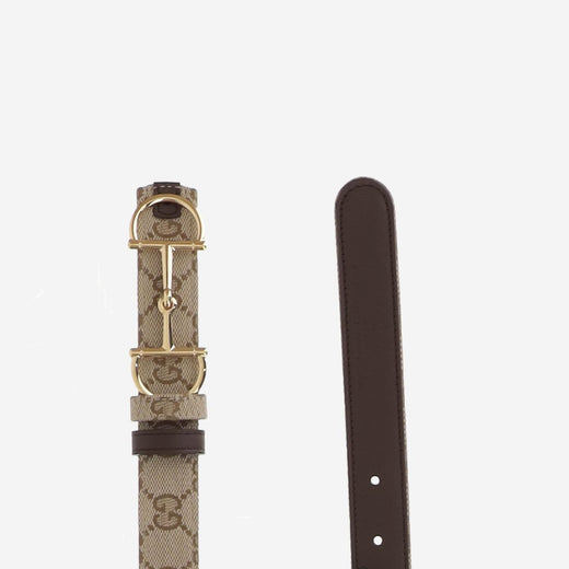 Gucci Reversible Gg Canvas And Leather Belt — Beige Polyester