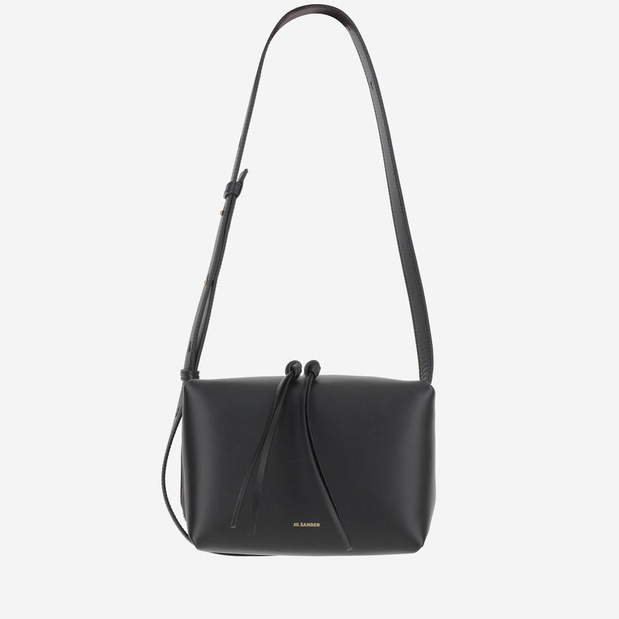 Jil Sander Logo-Embellished Calf Leather Shoulder Bag — Black