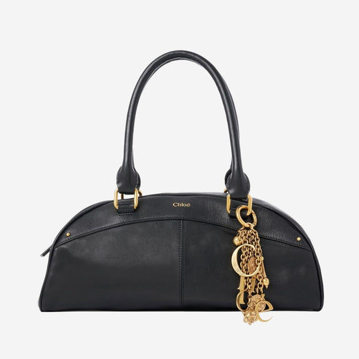 Chloé Leather Bowling Shoulder Bag — Black