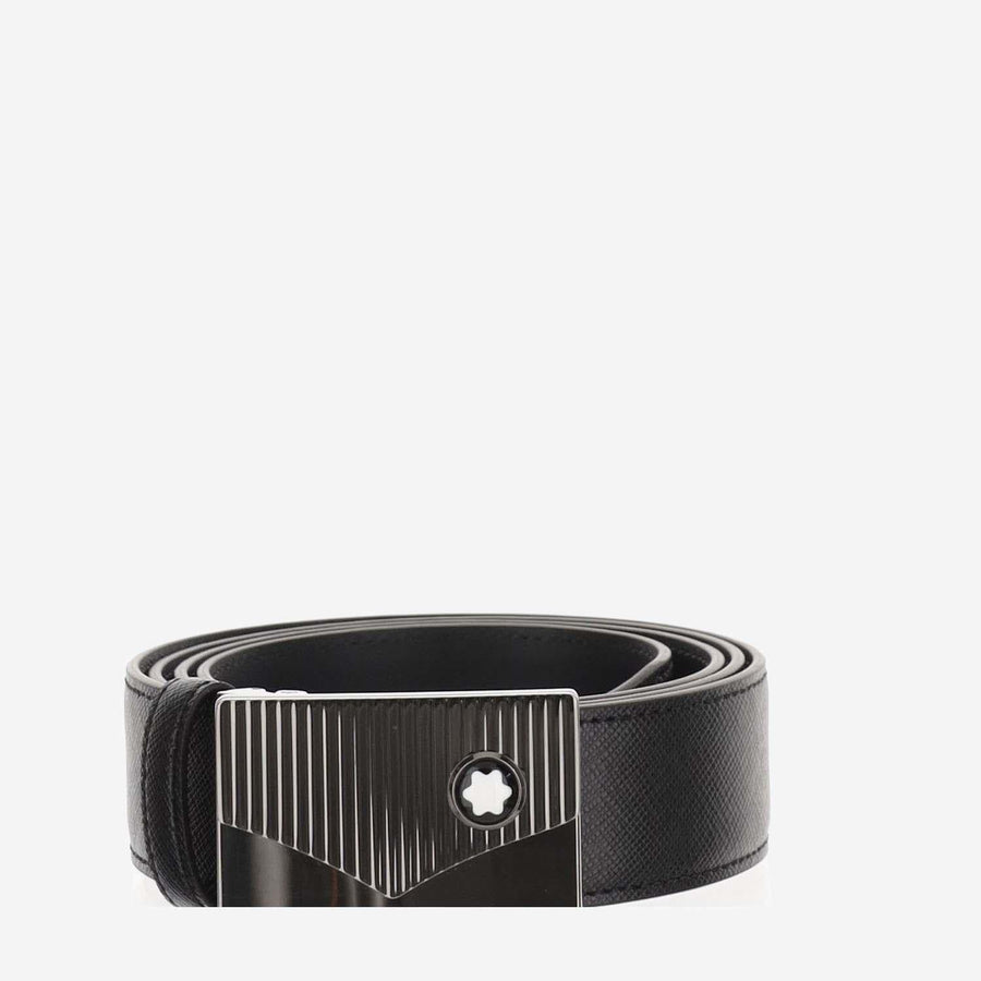 Montblanc Leather With Emblem Buckle Belt — Black
