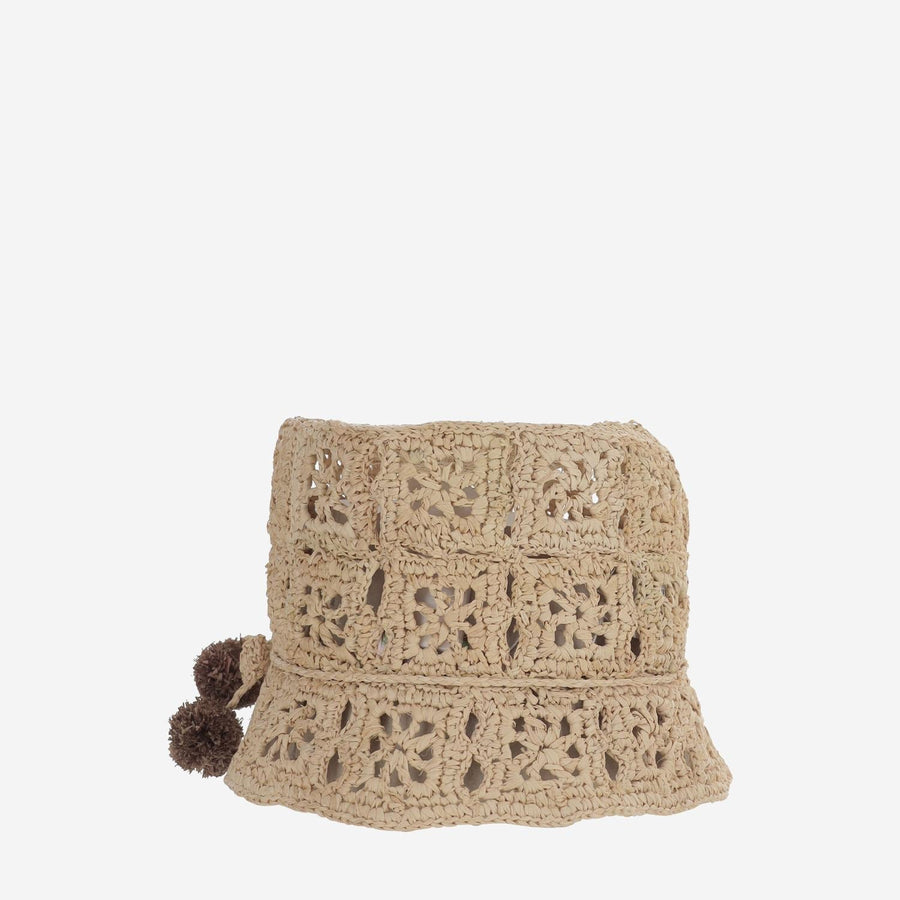 Bonpoint S06gacw00002 Perforated Raffia Sun Hat — Beige