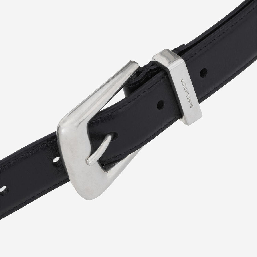 Saint Laurent Smooth Calfskin Leather Belt — Black