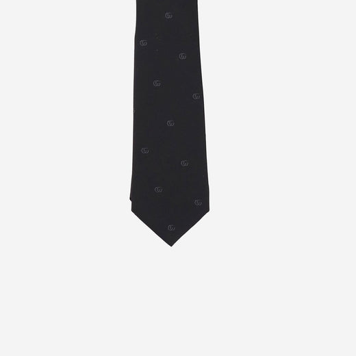 Gucci Silk Jacquard Double Gg Necktie — Black Neckties