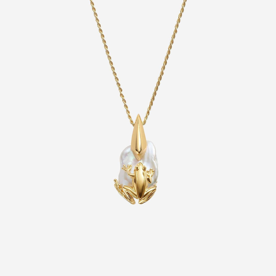Bottega Veneta Freshwater Pearl Frog Necklace — White Sterling Silver Necklaces