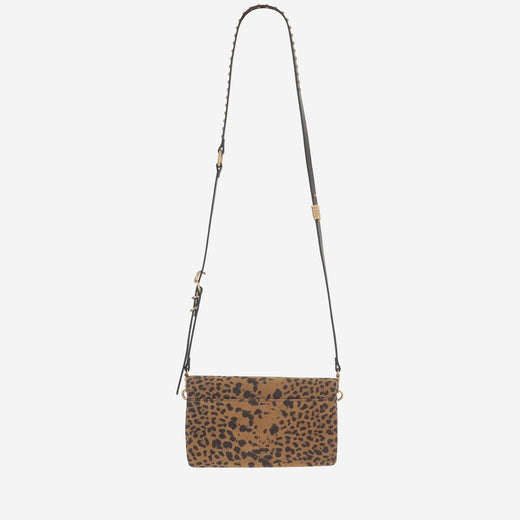 Pinko Leopard-Print Suede Shoulder Bag — Brown