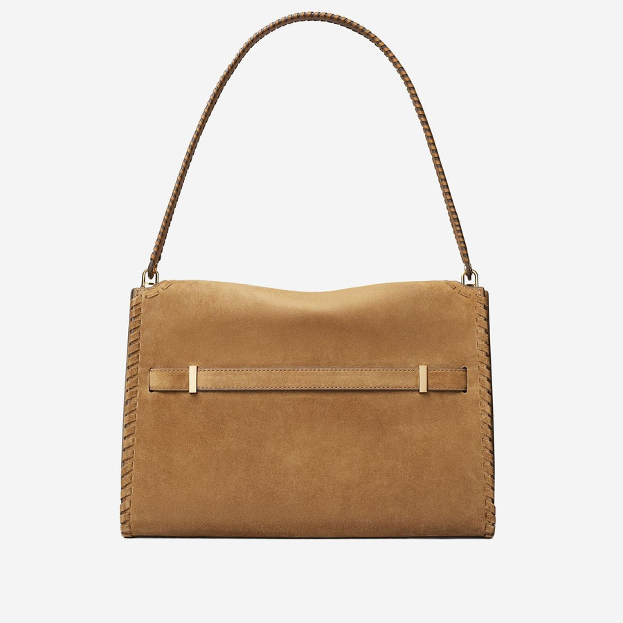 Tory Burch Whipstitched Suede Shoulder Bag — Brown Leather