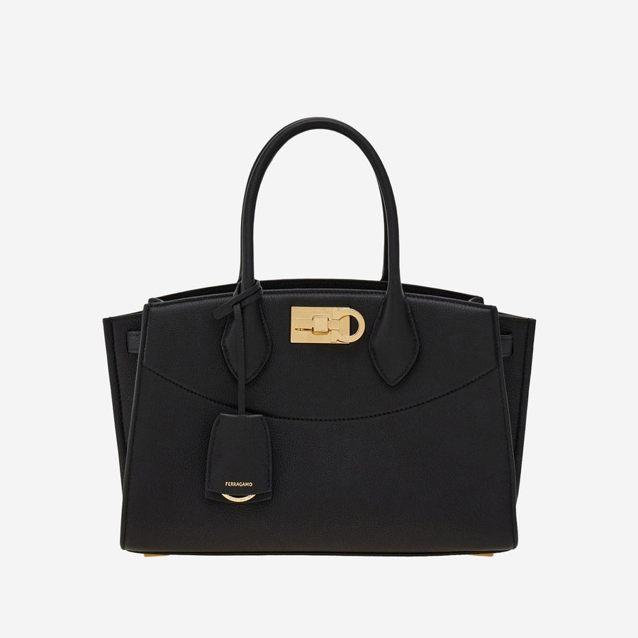 Ferragamo Textured Calfskin Top Handle Bag — Black