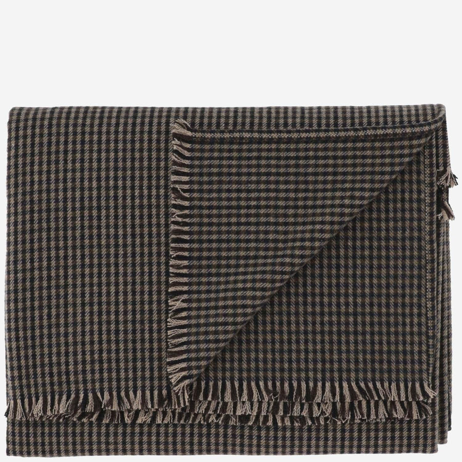 Saint Laurent Vichy Pattern Wool Blend Scarf — Gray Scarfs