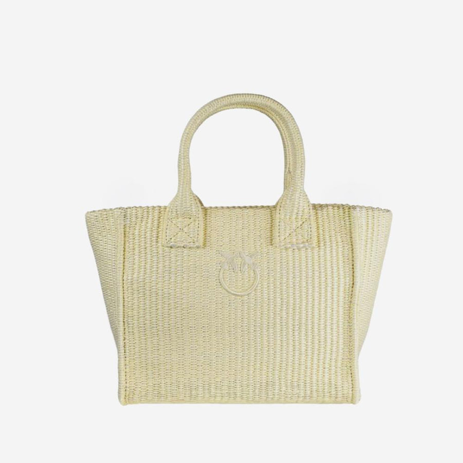 Pinko Woven Raffia Shoulder Bag — Yellow Polypropylene