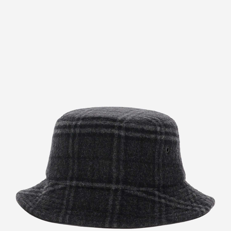 Burberry 8044077 Wool-Cashmere Check Bucket Hat — Gray