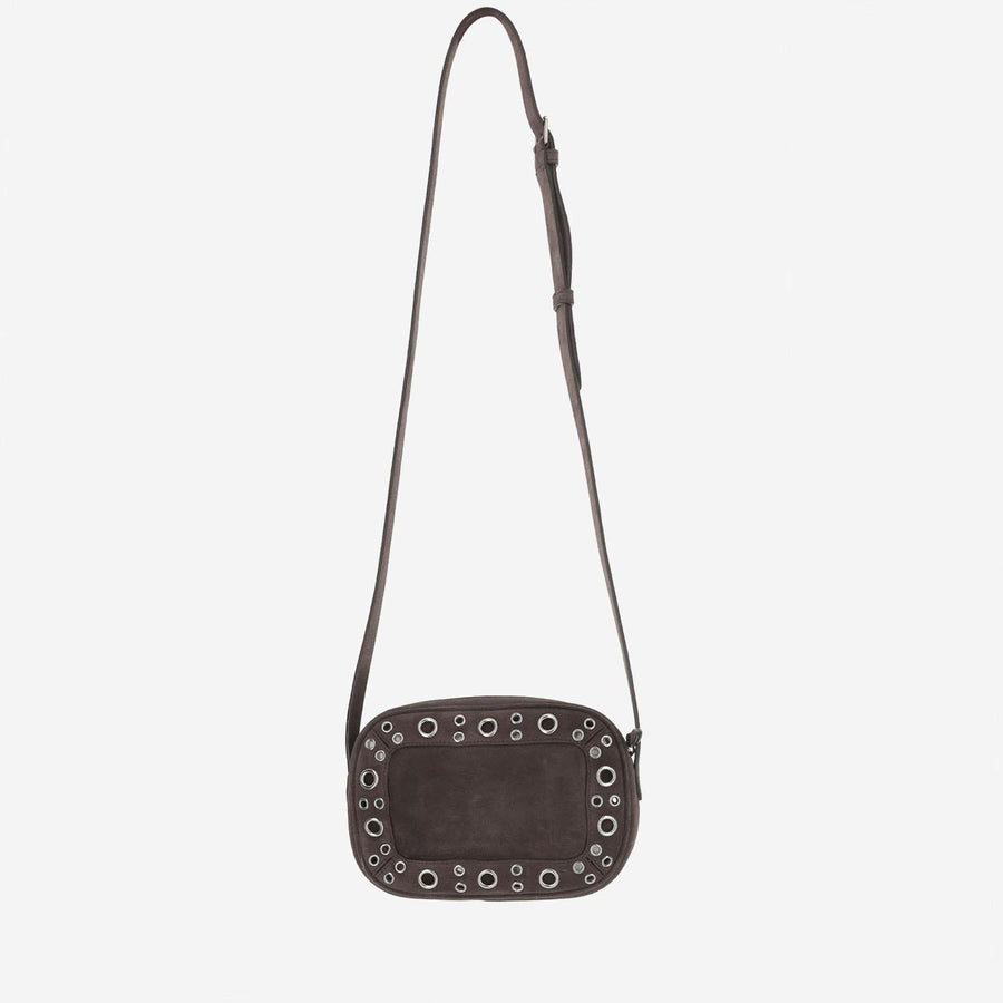 Valentino Garavani Studded Suede Shoulder Bag — Brown Leather