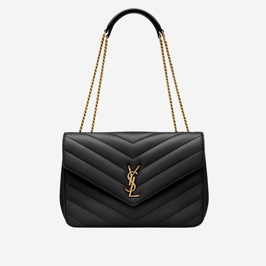 Saint Laurent Quilted Lambskin Shoulder Bag — Black Leather