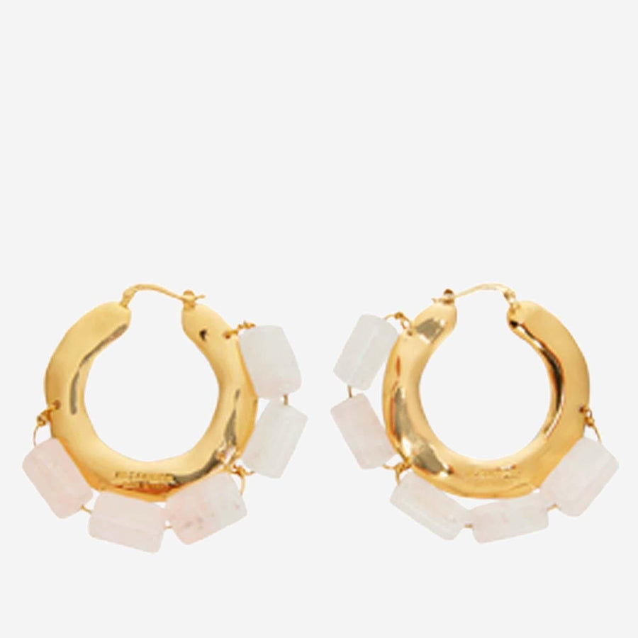 Jil Sander Natural Stone Brass Hoop Earrings — Gold
