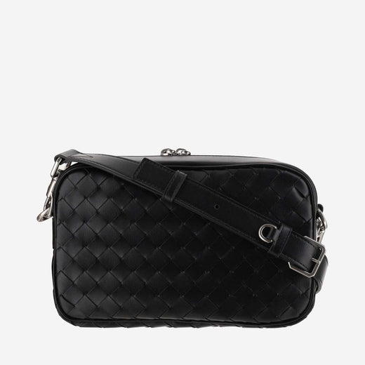 Bottega Veneta Intrecciato Quilted Calfskin Crossbody Bag — Black Leather