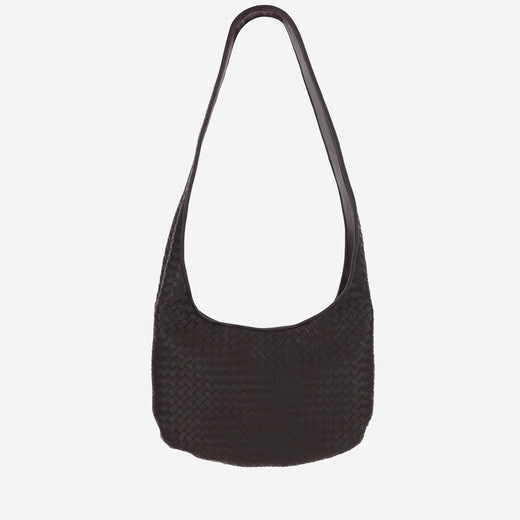 Bottega Veneta Intricately Woven Leather Shoulder Bag — Brown
