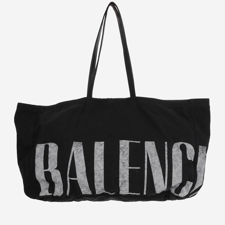 Balenciaga Logo-Embroidered Cotton Blend Tote Bag — Black